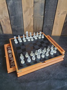 Beautiful Glass and Wood ChessBackgammon Board