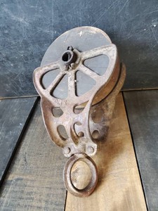 Beautiful Metal Wood Wheel Pulley Solid Condition