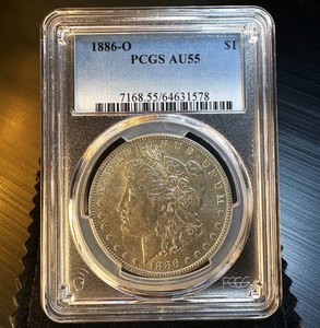 AU 55, Better Date 1886-O Morgan Silver Dollar PCGS