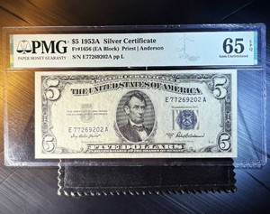 Gem Uncirculated 1953-A $5 Silver Certificate PMG EPQ 65