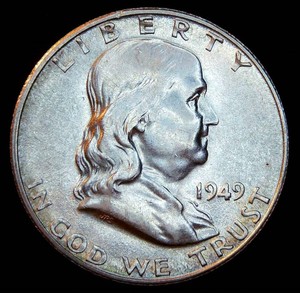 Semi Key 1949-S Franklin Half Dollar, AU, details
