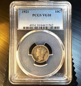 Semi Key 1921-P Mercury Dime, PCGS VG10, Freshly Graded