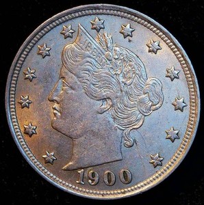 AU 1900 Liberty V Nickel with Obv Die Crack, Nice Luster