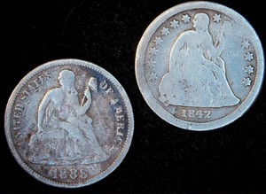 (2) Philly Seated Liberty Dimes