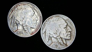 1927-S & AU 1937-P (details) Buffalo Nickels