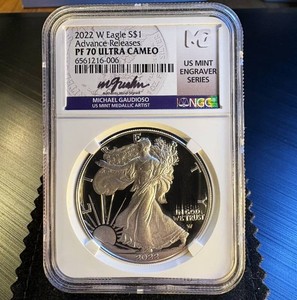 PF 70 Ultra Cameo, Gaudioso Signed, 2022-W Silver Eagle, Scarce Engraver Series, Top Pop 1 of 350