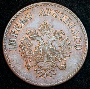 AU 1852-V Lombardy-Venetia 10 Centesimi, Traces of Red