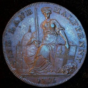 Lightly Circulated Middlesex (Great Britain) 1795 Halfpenny Conder Token, Overstruck Edge Lettering