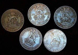 Collection of (5) Great Britain Silver Shillings
