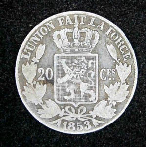 1853 Belgium Silver 20 Centimes