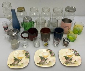Large Group Od Misc. Mugs, SHot Glasses, Ball Canning Jars And More