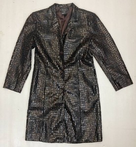 Vintage SELENE Sport BrownBlack Faux Alligator Womens Long Jacket Sizec Med.