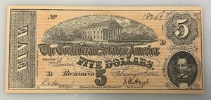 1862 Confederate States Of America Five Dollar Note (Reproduction)