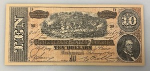 1864 Confederate States Of America Ten Dollar Note (Reproduction)