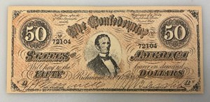 1864 Confederate States Of America Fifty Dollar Note (Reproduction)