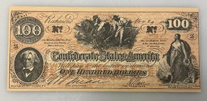 1862 Confederate States Of America Hundred Dollar Note (Reproduction)