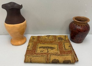 Misc. African Style Pottery Vases And African Themed Tapestry