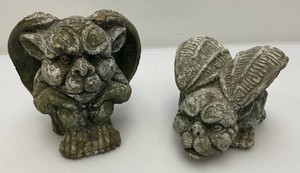 Two Vintage Cement Like Garden Gargoyles 4.5 And 6