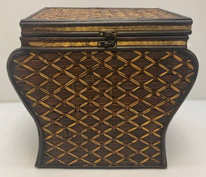 Magestic Woven Bamboo & Rattan Decorative Flared Hourglass Shaed WHinged Square Top Chest 12 x 16 x 18