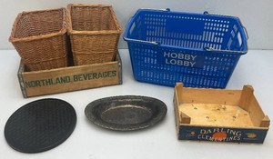 Misc. Baskets Including Vintage Northland Beverages Wooden Crate And More