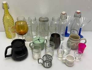 Misc. Glassware Items Including Canning Jars, Shot Glasses, Wine Gklasses And More