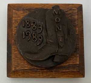 Limited Edition 131500 RON Rains Bronze Montana Cowboy Boot Paperweight 3 x 3 With Wooden Base