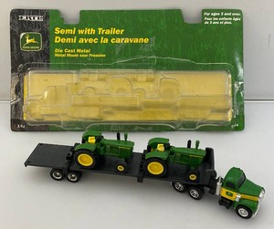 Vintage Collectible ERTL MiniaTure 164 Scale Die-Cast John Deere Semi With Trailer And Tractors With original Packaging
