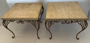 Pair Of Heavy Metal Ornate Side Tables 22 x 27 x27