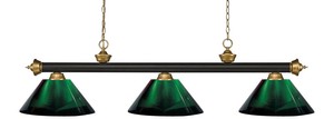 Riviera 3-Light Billiard Pendant (Bronze & Satin Gold, Green Shades)  Z-Lite  Model 200-3BRZSG-ARBG  Est. Retail $292