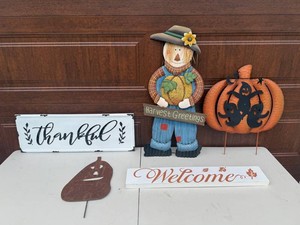 Fall Decor Mixed Lot - Robert Stanley Scarecrow, Pumpkin & Signs
