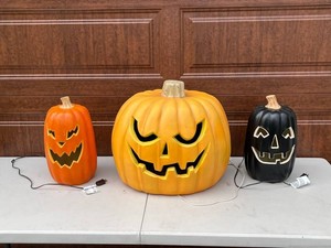 Halloween Pumpkin Decorations - Jack O Lantern Lights (Lot of 3)