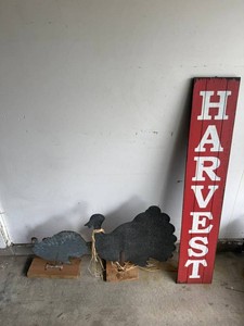 Harvest Decor Mixed Lot - Metal Turkey Cutouts & Wooden Harvest Sign