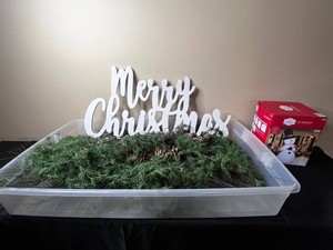 Christmas Decor - Holiday Time 7-Ft Snowman Inflatable, Merry Christmas Sign & Garland in Tote