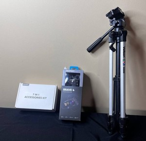 Action Camera - AKASO Brave 4, Velbon 5000 Tripod & 7-In-1 Accessories Kit