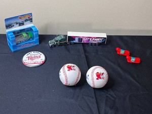 Collectibles - Hot Wheels, JC Whitney Truck, Menards Trailer, Mini Oscar Mayer Weiner Whistles & Twins Memorabilia Mixed Lot