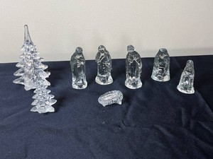 Mini Crystal Nativity Set & Trees (Lot of 8)