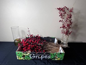 Decorative Berry Stems & Glass Vase Mixed Lot