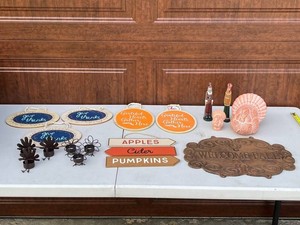 Fall Decor Mixed Lot - Welcome Fall Sign, Turkeys, Candle Holders & Signs