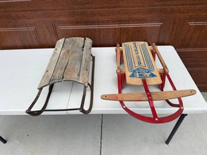 Vintage Sled Pair - ACE Hardware & Wooden Sled