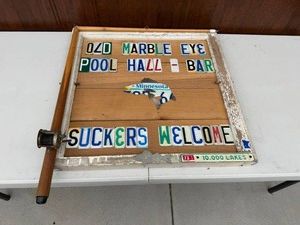 Vintage Fishing Wall Sign - Suckers Welcome Old Marble Eye Pool Hall Bar