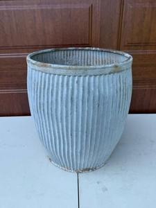 VTG Planter Pot - Ribbed Galvanized Metal Urn 22 in