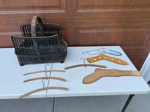 VTG Black Wicker Basket & Hangers Mixed Lot