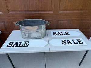 Galvanized Metal Tub & 3 Sale Signs