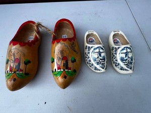 Wooden Dutch Clogs - Holland Painted Windmill & Delft Style 2 Pairs