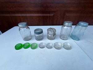 VTG Mason Jar & Glass Caster Cups Inc Uranium Glass - Assorted Glass Jars & Lids
