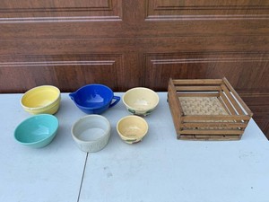 Vintage Stoneware Bowls Set of 6 in Wooden Crate