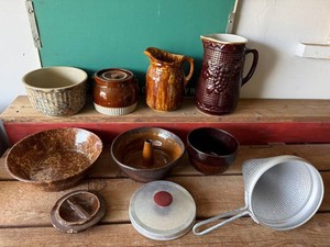 VTG Ceramic Kitchenware Mixed Lot - Bowls, Pitchers, Canister & Strainer