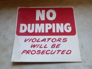 No Dumping Cardboard Sign