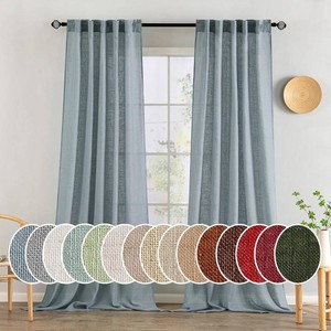 $35 MIULEE Dusty Blue Linen Curtains 90 Inch Long 2 Panels for Bedroom Living Room, Soft Thick Linen Textured Window Drapes Semi Sheer Light Filtering Rod Pocket Back Tab Light Blue Burlap Look Decor