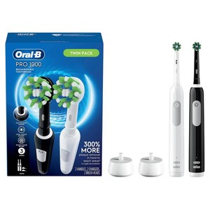 $75 Oral-B Pro 1000 CrossAction Electric Toothbrush, Black and White, 2 Count